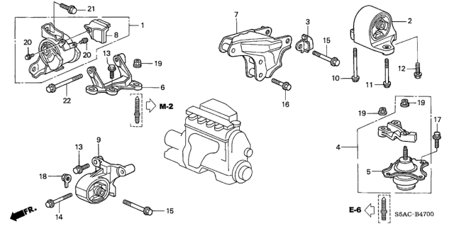 2005 Honda Civic 4 Door LX (SPECIAL EDITION) KA 5MT Engine Mounts Diagram