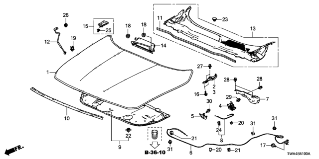 2020 Honda Accord Hybrid Hinge, Passenger Side Hood Diagram for 60120-TVA-A00ZZ