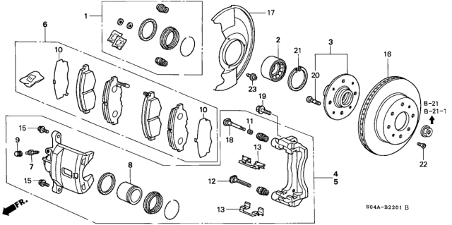 1999 Honda Civic 4 Door EX KA 5MT Front Brake Diagram
