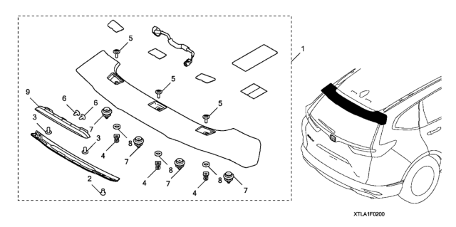 2020 Honda CR-V Hybrid 5 Door LX (HYBRID) KA CVT Tailgate Spoiler Diagram
