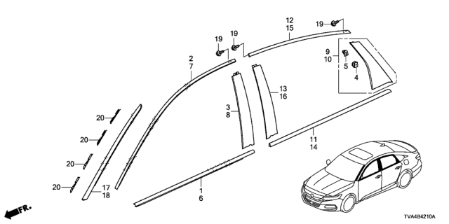 2019 Honda Accord MOLDING ASSY., L. RR. DOOR SASH Diagram for 72965-TVA-A11