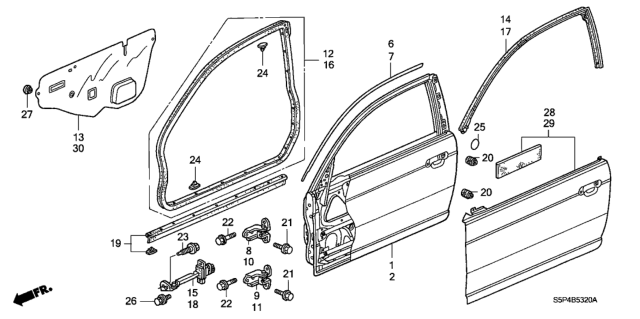 2002 Honda Civic Sub-Seal, R. FR. Door Diagram for 72325-S5P-A01