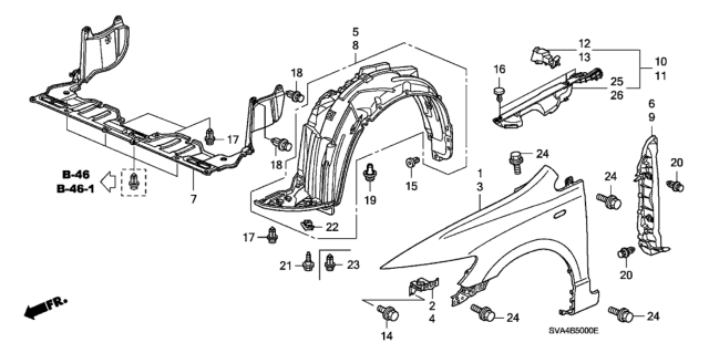 2006 Honda Civic Fender, Right Front (Inner) Diagram for 74101-SVA-A00