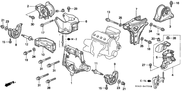 1997 Honda Civic MT Engine Mount Diagram