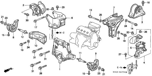 1996 Honda Civic MT Engine Mount Diagram