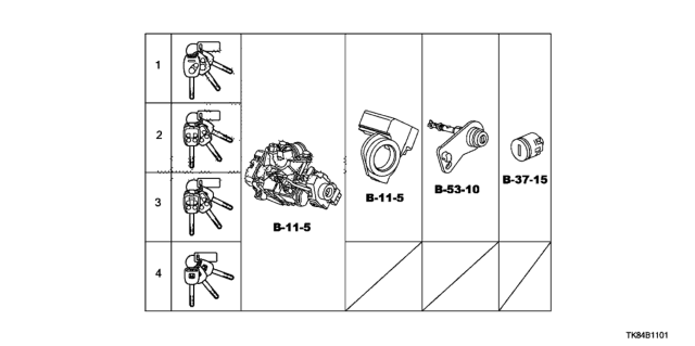 2012 Honda Odyssey 5 Door LX KA 5AT Key Cylinder Set Diagram