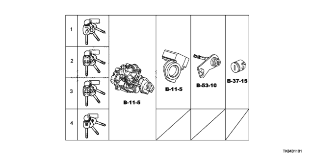 2012 Honda Odyssey Cylinder Set, Key Diagram for 06350-TK8-A11