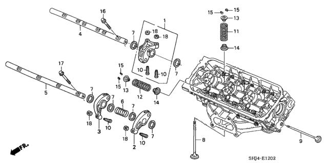 2006 Honda Odyssey Arm B, Front Exhuast Rocker Diagram for 14615-RDV-J00