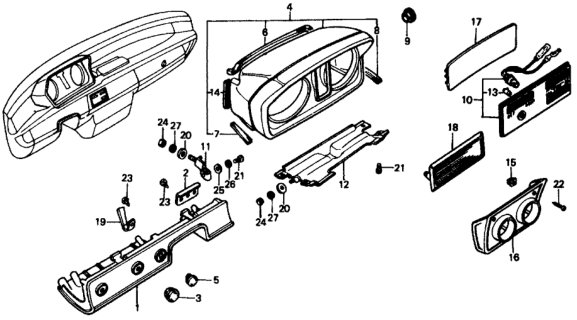 1975 Honda Civic 3 Door ** (1500) KA HMT Switch Panel - Meter Housing Diagram