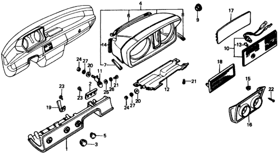 1975 Honda Civic Switch Panel - Meter Housing Diagram