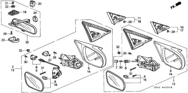 1997 Honda Civic Mirror, Driver Side Diagram for 76253-S01-A15