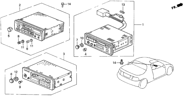 1995 Honda Del Sol Tuner Assy., Auto Radio (AM/FM/Cas) (Pioneer) Diagram for 39100-SE3-Q82