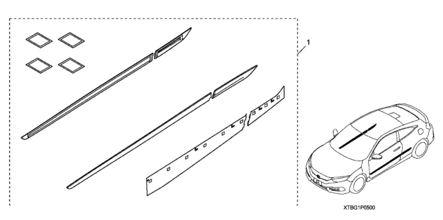 2020 Honda Civic 2 Door LX KA CVT Body Side Molding Diagram