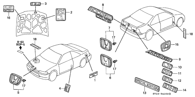 1994 Honda Accord Emblems - Caution Labels Diagram