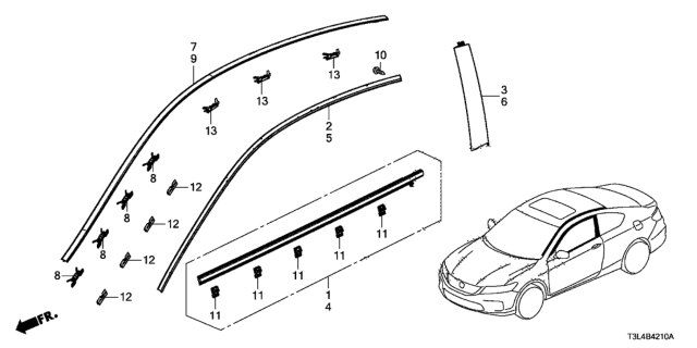 2013 Honda Accord Molding, L. Drip Side Diagram for 73163-T3L-A01