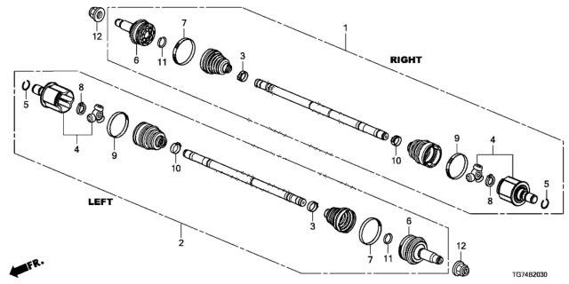 2016 Honda Pilot Driveshaft Assembly, Passenger Side Diagram for 42310-TG7-A01