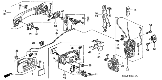 2002 Honda CR-V Rod, L. FR. Door Inside Handle Diagram for 72171-S9A-E01