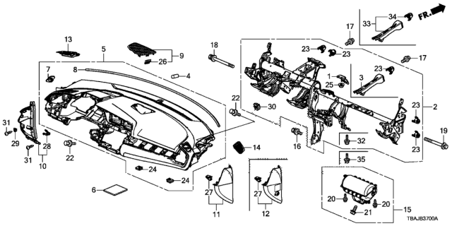 2018 Honda Civic Beam, Steering Hanger Diagram for 61310-TEG-A20ZZ