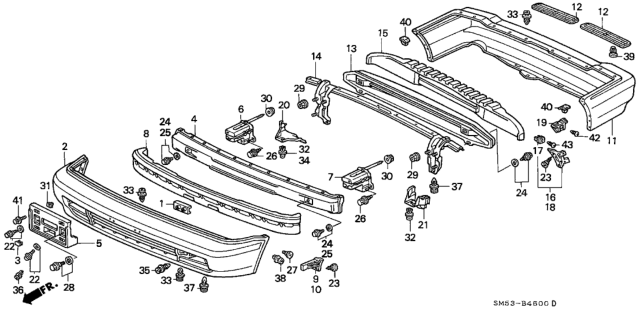 1993 Honda Accord 5 Door EX KA 5MT Bumper Diagram