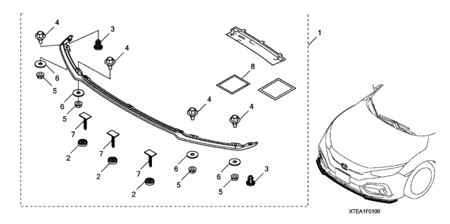 2018 Honda Civic Spoiler, Front Ub "R-513" Diagram for 08F01-TEA-181