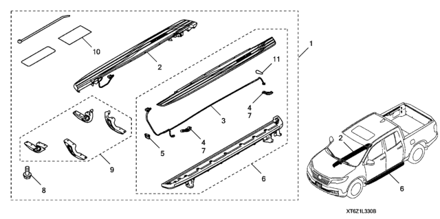 2019 Honda Ridgeline Run Board, R Lighted Diagram for 08L33-T6Z-100B1