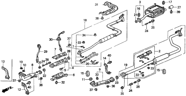 1996 Honda Del Sol Muffler Set, Exhuast Diagram for 18030-SR2-C90