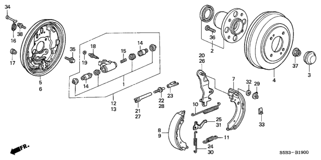 2005 Honda Civic Shoe B, Right Rear Brake Diagram for 43154-S6A-J01