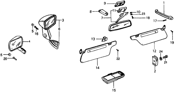 1976 Honda Civic Sunvisor Assembly, Driver Side Diagram for 88220-657-670