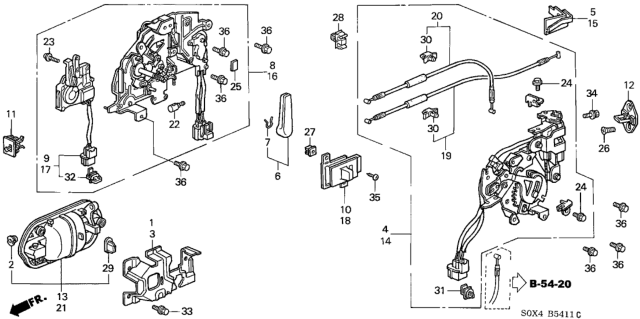 2000 Honda Odyssey 5 Door EX (NAVIGATION) KA 4AT Slide Door Locks Diagram
