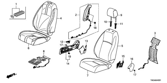 2020 Honda Civic Front Seat (Passenger Side) Diagram
