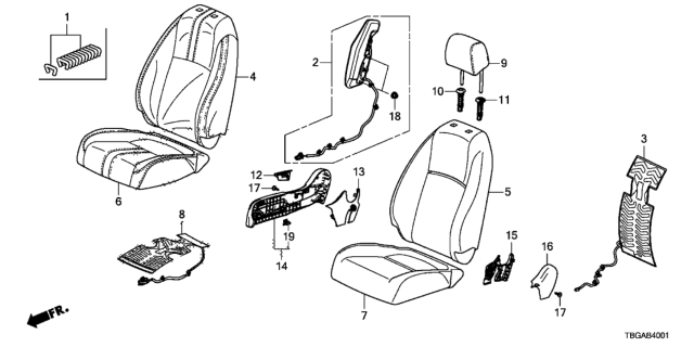 2020 Honda Civic Cover, Right Front Seat Cushion Trim (Deep Black) (Leather) Diagram for 81131-TBG-A52ZC