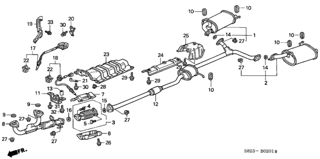 1999 Honda Accord Pipe B, Exhuast Diagram for 18220-S80-A02