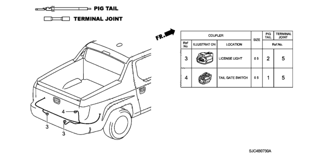 2007 Honda Ridgeline Electrical Connector (Rear) Diagram