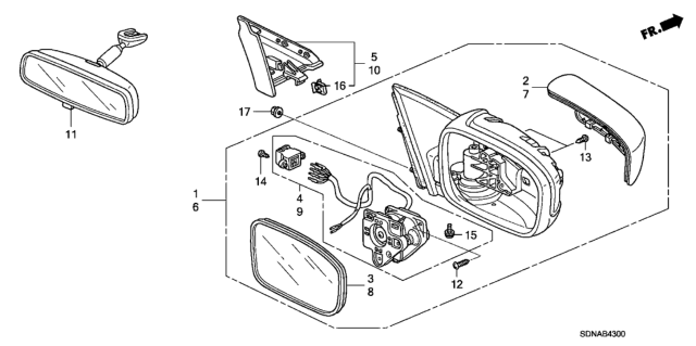 2007 Honda Accord Mirror Assembly, Passenger Side Door (Nighthawk Black Pearl) (R.C.) Diagram for 76200-SDN-A01ZB