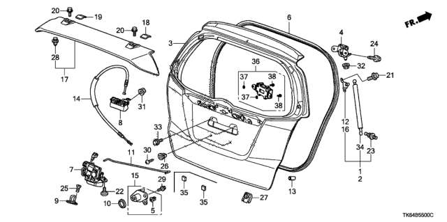 2010 Honda Fit Lock Assy., Tailgate Diagram for 74801-TK6-A42