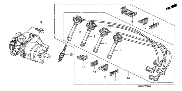 1995 Honda Odyssey High Tension Cord - Spark Plug Diagram