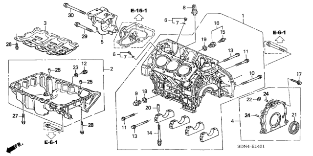 2004 Honda Accord Cylinder Block - Oil Pan (V6) Diagram