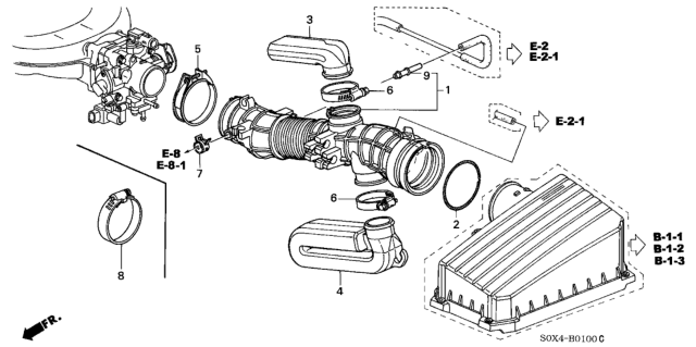 2001 Honda Odyssey 5 Door EX (NAVIGATION) KA 4AT Air Flow Tube Diagram