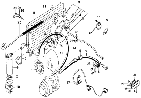 1976 Honda Accord A/C Air Conditioner - Fan  - Receiver Hose Diagram