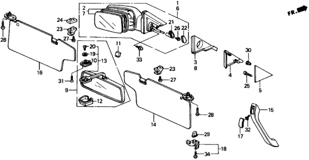 1989 Honda CRX Sunvisor Assembly, Driver Side (Moist Blue) Diagram for 83280-SH2-A40ZA