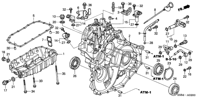 2003 Honda Civic 4 Door MX (HYBRID) KL CVT AT Transmission Case - Oil Pan Diagram