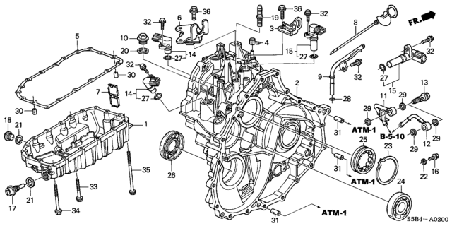 2005 Honda Civic AT Transmission Case - Oil Pan Diagram