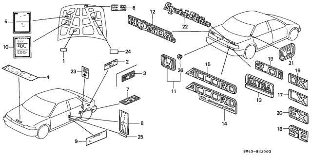 1992 Honda Accord Label, Certificate Notice Diagram for 42768-SM4-A00