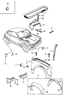 1975 Honda Civic 3 Door ** (1200) ** HMT Front Fender Diagram