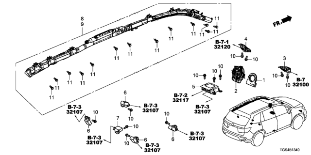 2019 Honda Passport Set, Driver Side Diagram for 78875-TGS-A83