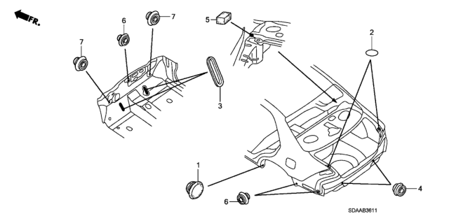 2007 Honda Accord 4 Door EX KA 5MT Grommet (Rear) Diagram