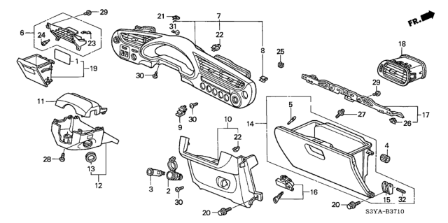 2005 Honda Insight Instrument Panel Garnish Diagram