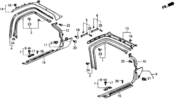 1988 Honda Prelude Lining, R. Cowl Side (Lower) *NH83L* (OFF BLACK) Diagram for 83111-SF1-A00ZA