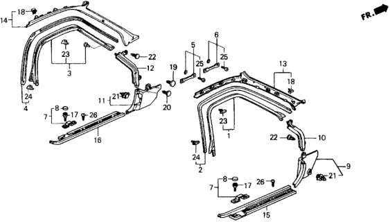 1991 Honda Prelude Garnish, L. FR. Pillar *NH84L* (HALF BLACK) Diagram for 84151-SF1-A01ZE