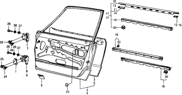 1979 Honda Civic 2 Door ** KH 4MT Door Panel Diagram